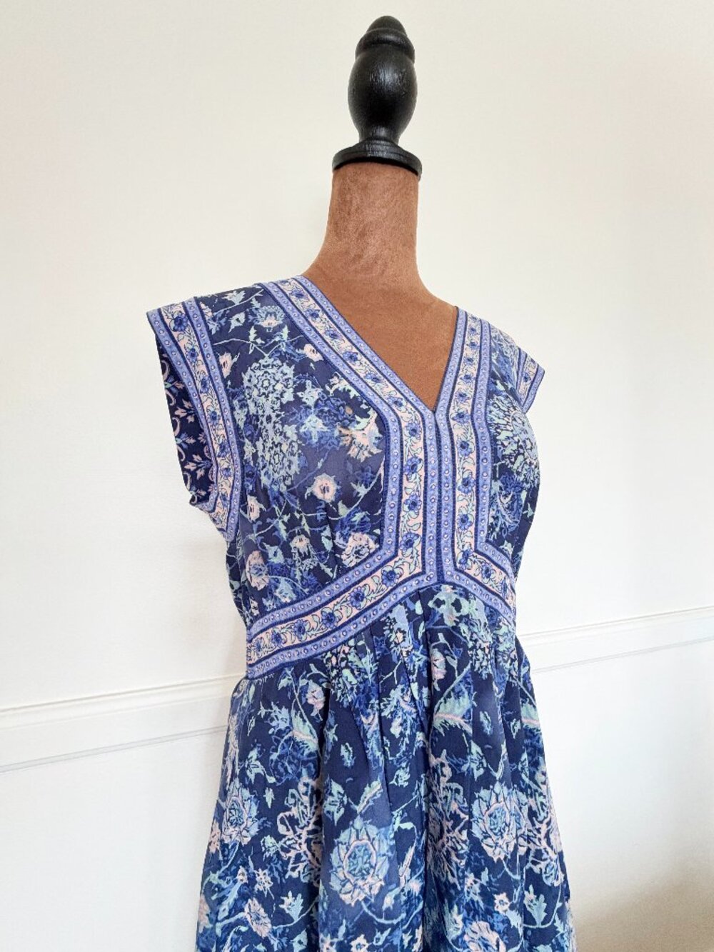 Rebecca Taylor 100% Silk Navy Floral Border Print Midi Dress Size 4